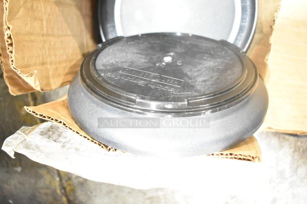 Aladdin Temp-Rite black poly tray in open cardboard box; visible logo on lid; part of mixed lot with water filter cartridge.