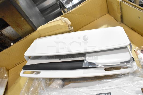 Three brand new Midmark 6282-001 Shroud Kits in packaging, pristine condition, in open cardboard box.