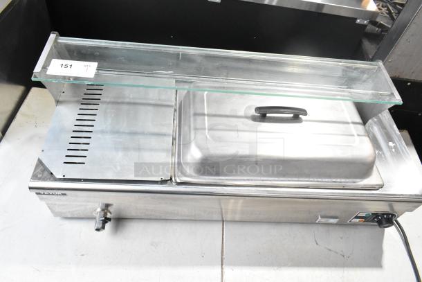 Vevor NB-B23 Commercial Electric Steam Food Warmer with glass over shelf, 110V, 1 Phase, stainless steel, with control knob.