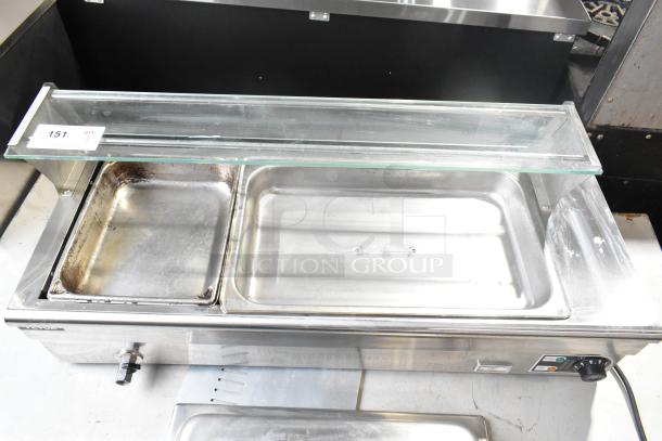 Vevor NB-B23 Commercial Electric Steam Food Warmer with glass shelf, 110 Volts, dual pans, thermostat control, used condition.