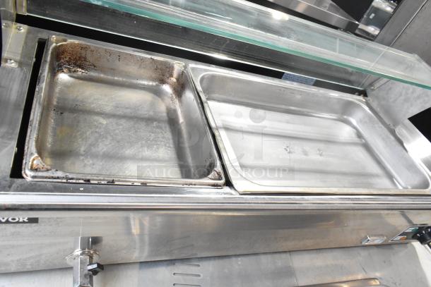 Vevor NB-B23 Electric Steam Food Warmer with glass shelf, dual trays, visible wear. 110V, 1 phase, ideal for commercial use.