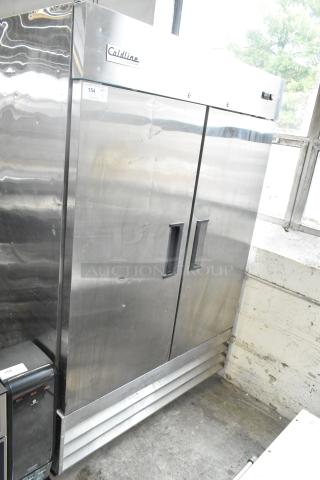 Coldline CFD-2RR-E-HC commercial 2-door reach-in cooler, stainless steel finish, 115 volts, good condition.
