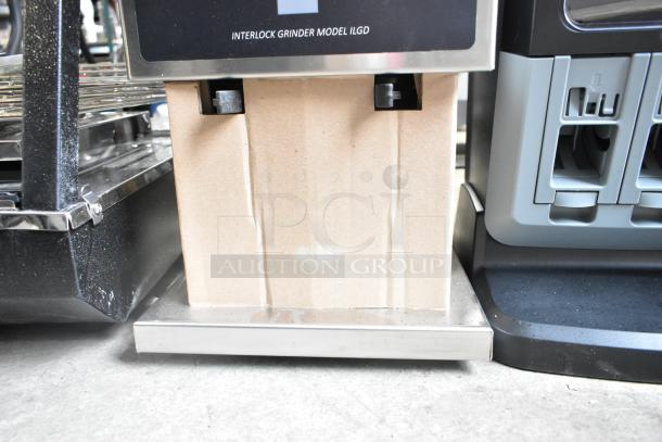 BRAND NEW Curtis ILGD-10 Commercial Twin Coffee Grinder, 7.5 lb., 120V, scratch and dent condition, model label visible.