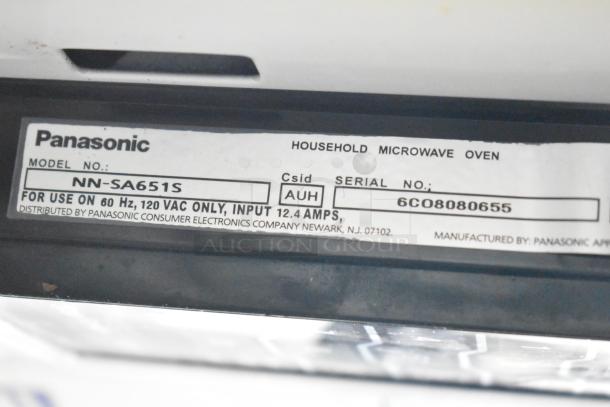 2018 Panasonic NN-SA651S Microwave Oven label; Model: NN-SA651S, 120V, 12.4A, Serial: 6C08080655.