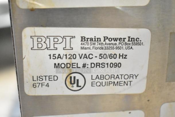 Label on Brain Power Inc DRS1090 Automatic 4-Stroke Gradient Lensor, 120V, 1 Phase, laboratory equipment, UL listed.