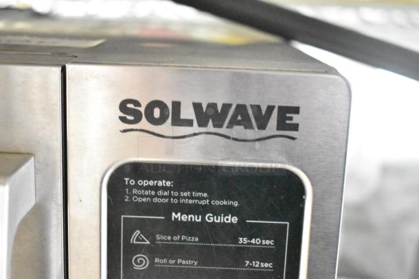 2017 Solwave 180MW1000D Commercial Microwave, 120V, 1 Phase, stainless steel, menu guide instructions shown.