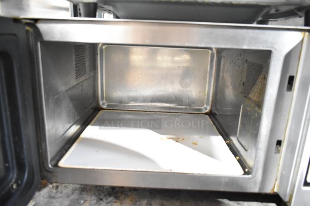 2016 Amana RMS10TS commercial countertop microwave oven, 120 volts, 1 phase. Stainless steel interior, used condition.