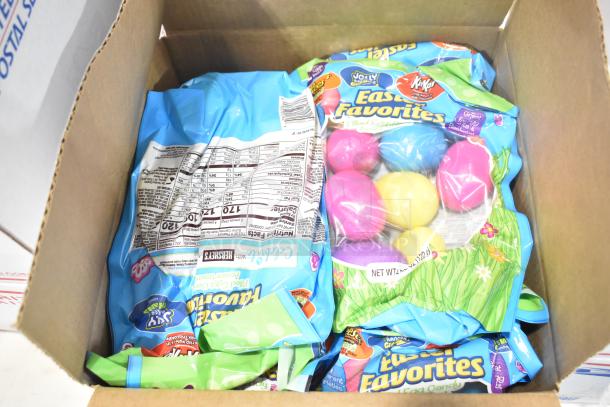 10 Boxes of various candy, including Jef Puffed Marshmallows and Easter-themed treats. New condition, assorted brands.