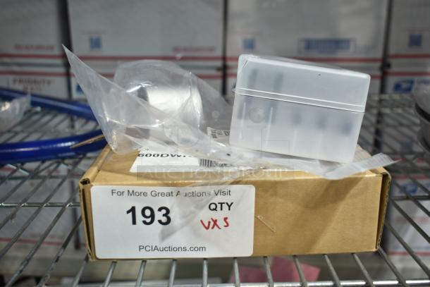 Three brand new Regency 600DWF12 dipper well faucets on shelf. Box marked "193 QTY". Includes scratch and dent items.