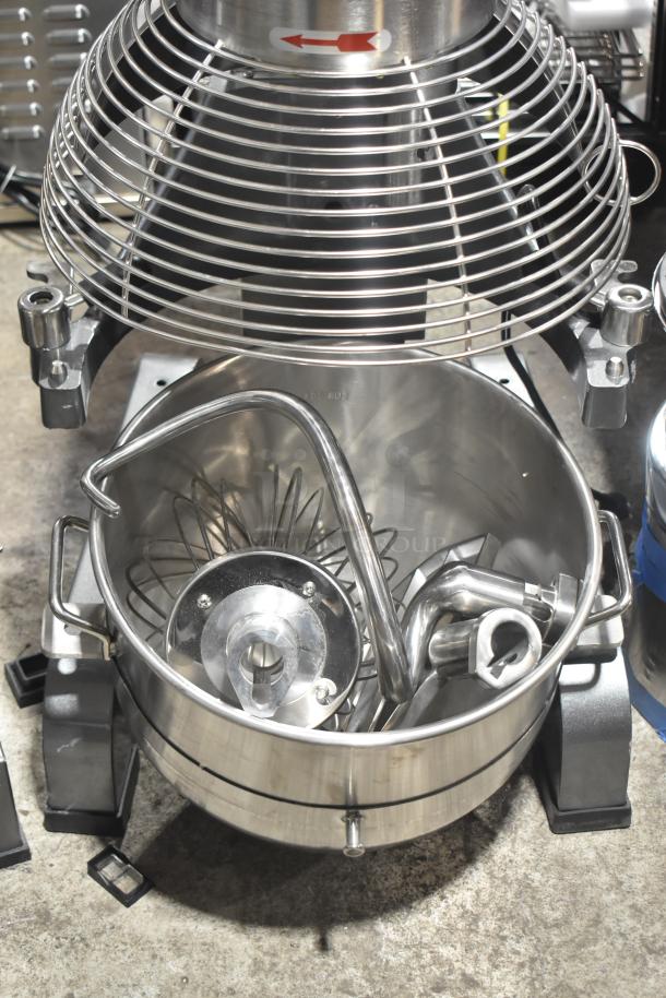 Avantco 177MX30H 30 Quart Planetary Dough Mixer, brand new, includes mixing bowl, bowl guard, dough hook, paddle, whisk.