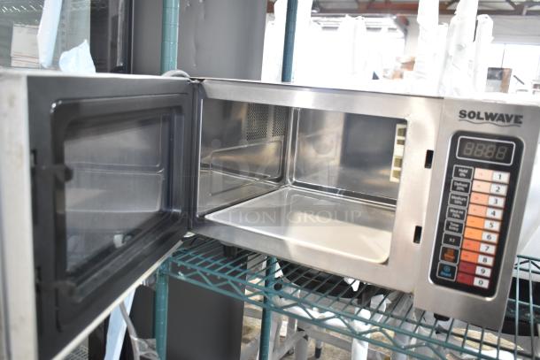 LIKE NEW Solwave EM025FJT-S0SA00 commercial microwave, stainless steel, push button controls, model 180MW1000SS.