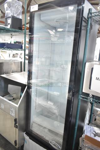 Brand new KoolMore KM-MDR-1GD-10C display refrigerator, glass door, 115V, 1 phase, commercial cooler, minor scratch and dent.