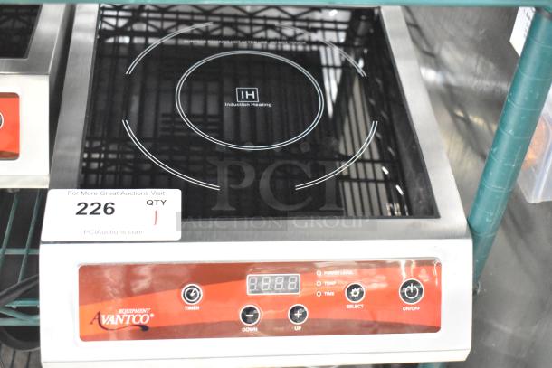 Brand new Avantco 177IC3500 countertop induction range, 208-240 volts, 1 phase, digital display, control panel shown.