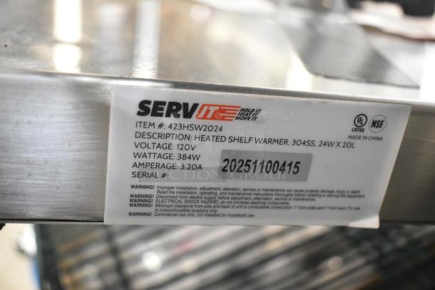 Brand new ServIt 423HSW2024 heated shelf warmer, 120V, 1 phase, 384W, 24x20 inches. Scratch and dent condition.