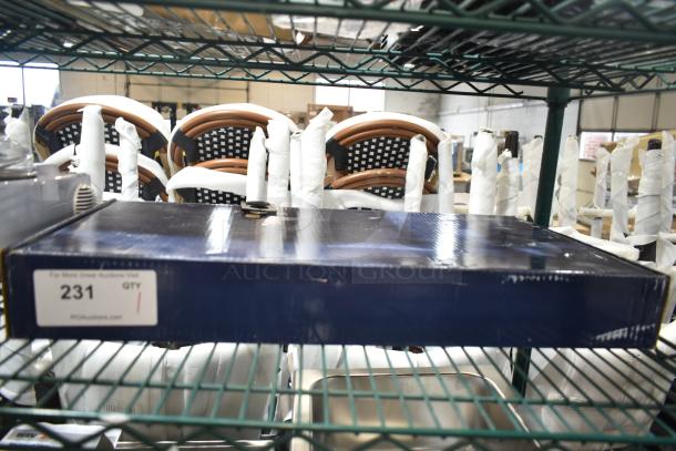 Brand new Waterloo 750PRD4X pre-rinse faucet in box, 1.15 GPM, deck-mounted, 4" centers, scratch and dent, auction tag 231.