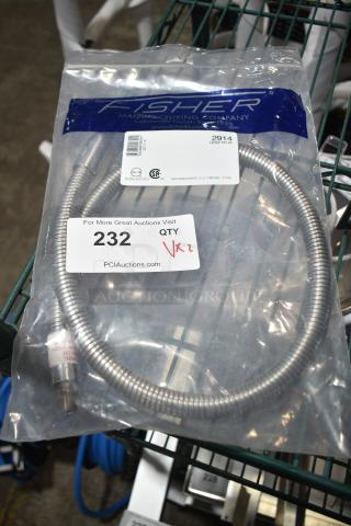 Fisher 2914 36" pre-rinse hose in packaging, labeled "Qty 2," brand new condition, minor scratches and dents. 