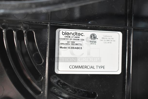 Brand new Blendtec Connoisseur 825 blender label; Model ICB5/ABC5; 120V, 1800W, commercial type.