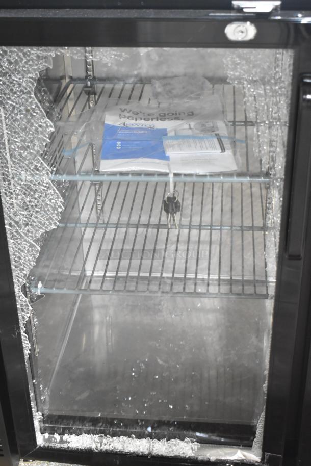 Avantco 178UBB48GTG 48" black back bar refrigerator with broken glass door, galvanized top, and LED lighting. 115V, 1 Phase.