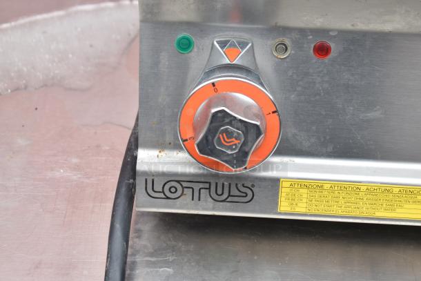 2022 Lotus CPT-66ET electric pasta cooker, stainless steel with control dial, warning label, and visible brand logo.