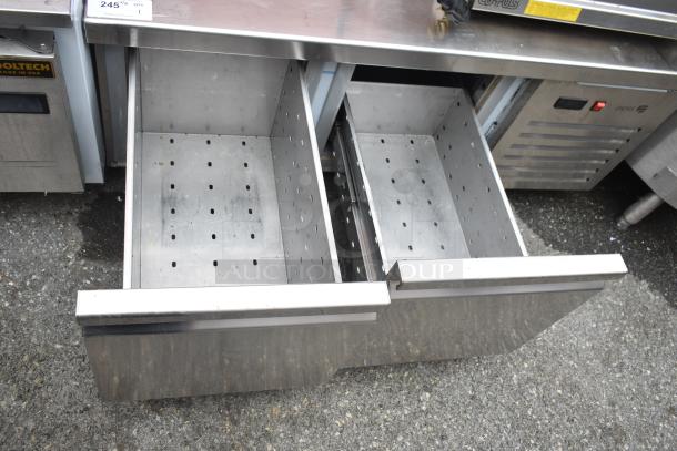 Aspes Commercial 2-Drawer Chef Base, stainless steel, 208 volts, open drawers, durable construction, good condition.