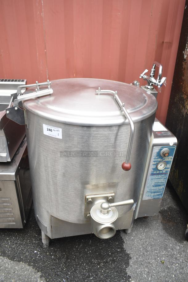 Vulcan-Hart GL40E 40-Gallon Steam Kettle, Natural Gas, 105,000 BTU, floor style, stainless steel, visible control panel.