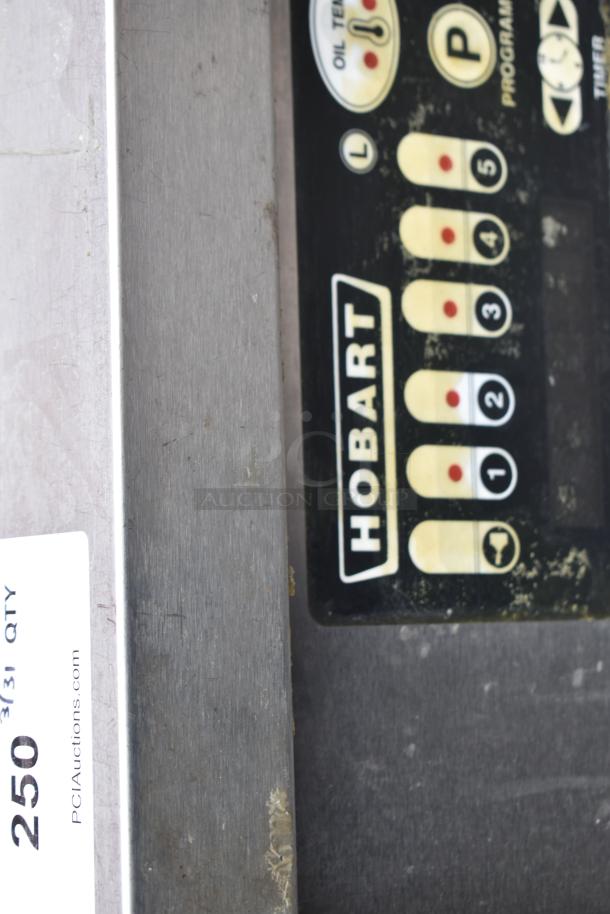 Hobart 1HF85C commercial deep fat fryer control panel, showing temperature and program settings. Visible wear on surface.