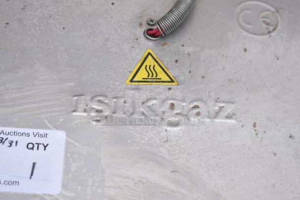 Isikgaz 2030-12 Panini Press with embossed branding, caution symbol; operates on 220-230V, 1 Phase.