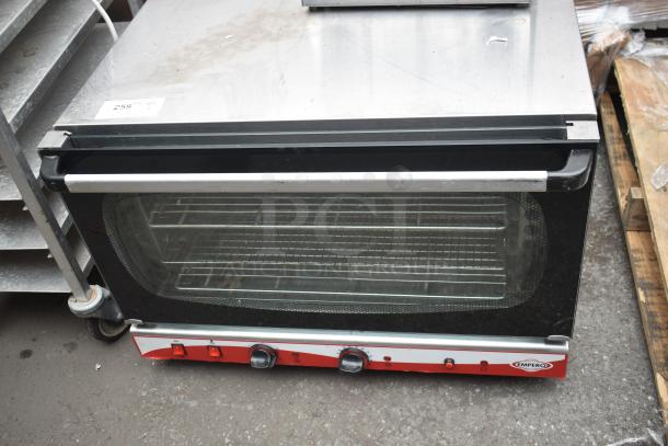 Empero EMP.PFE4-U countertop convection oven, stainless steel, glass door, control knobs, used condition, tag visible.