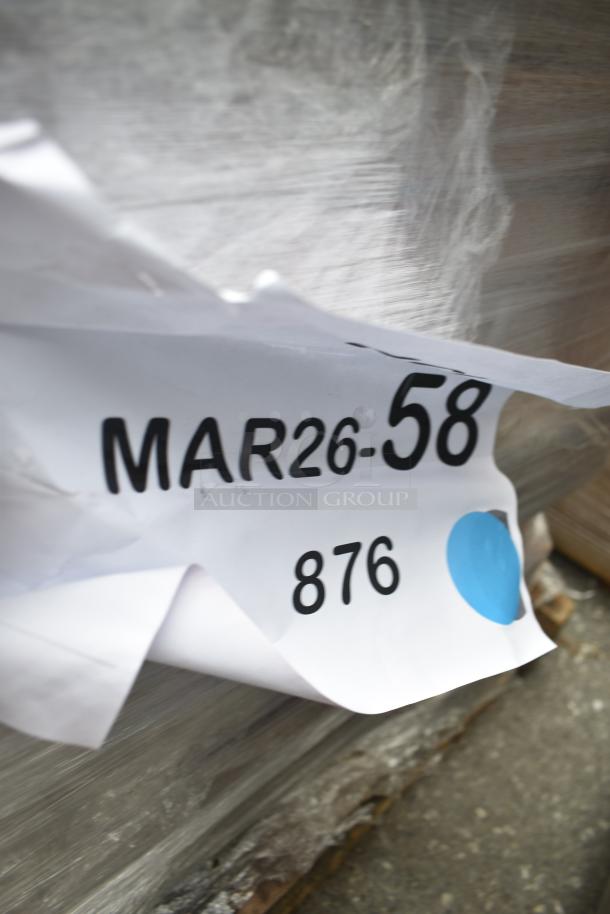 Auction item tag showing "MAR26-58" and "876" on a wrapped bundle, indicating 13 scratch and dent items.