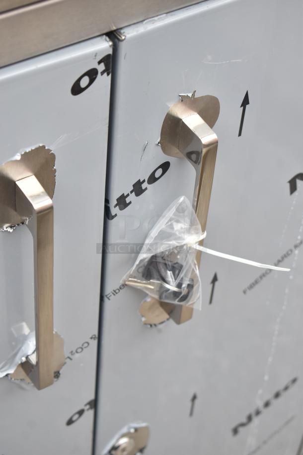 Brand new Lavex 257RD2523EBC mobile desk, enclosed base, scratch and dent. Visible protective film and bagged accessories.