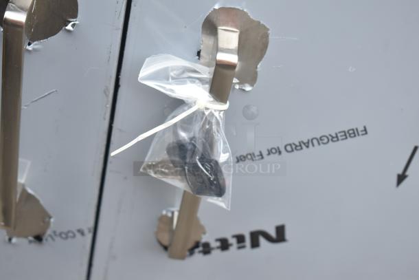 BRAND NEW Lavex 257RD2523EBC shipping desk, enclosed base, visible scratches, keys included, sturdy handles.