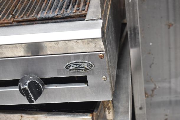 DCS Commercial Countertop Gas Charbroiler Grill, stainless steel, used condition, visible DCS logo, on equipment stand.