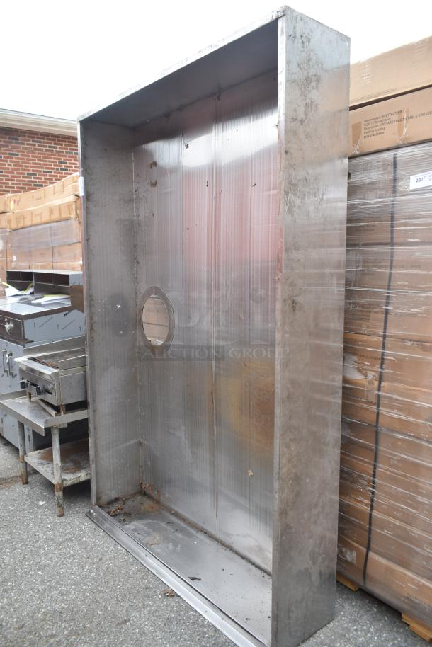7.5' commercial steam hood, stainless steel, used condition, visible side vent, suitable for kitchen ventilation systems.