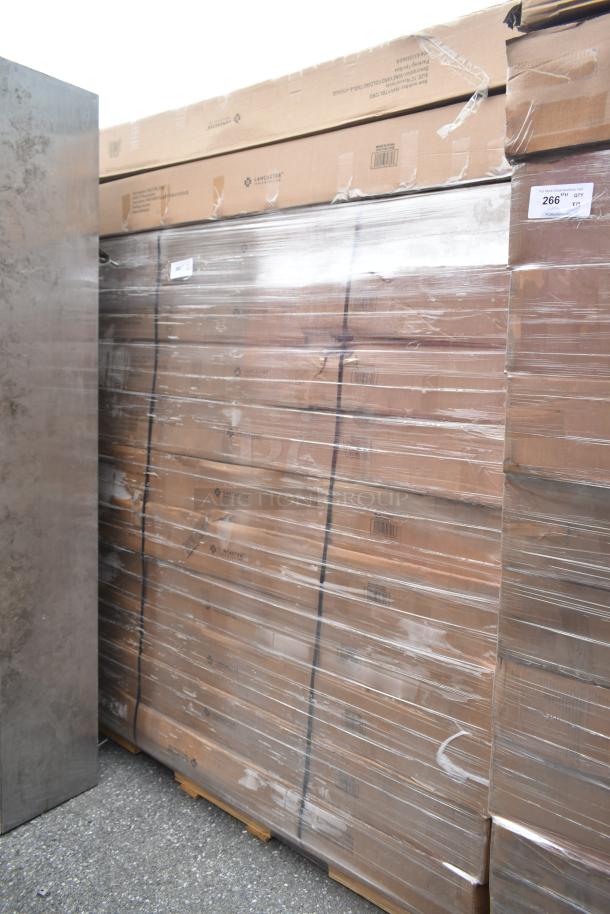 12 Lancaster Table & Seating 164VYTBL72RD Vineyard 5' round wood folding tables, scratch and dent, boxed on pallet.