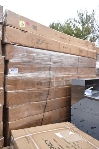 12 BRAND NEW SCRATCH AND DENT! Lancaster Table & Seating 164VYTBL72RD Vineyard 5' Round Barrel Brown Wood Folding Table. 12 Times Your Bid! MAR11-01