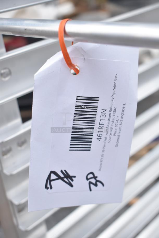 BRAND NEW Metro RF13N 36 Pan Aluminum Roll-In Refrigerator Rack, slight scratches, with barcode tag showing model 461RF13N.