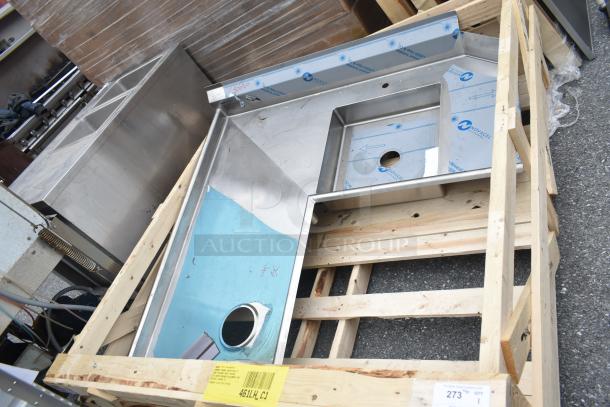 BRAND NEW Eagle Group SDTCIL-60-16/3 60" stainless steel L-shape dishtable, scratch and dent, no legs, in wooden crate.