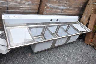 BRAND NEW KoolMore KM-SC181814-1883 stainless steel 3-bay sink with dual drain boards, no legs, scratch and dent condition.