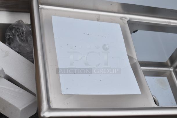 KoolMore KM-SC181814-1883 stainless steel 3 bay sink, dual drain boards, scratch and dent condition, no legs.