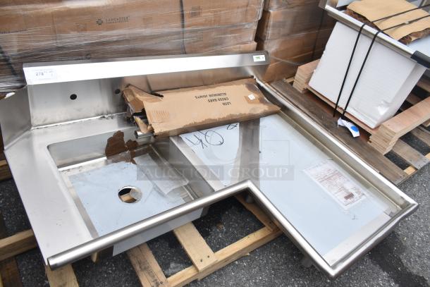 BRAND NEW Regency 600DDTI48R 4' 16-Gauge Stainless Steel Soiled L-Shape Dishtable with visible scratches and dents.