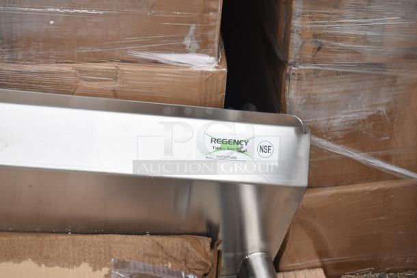 Brand new Regency 600DDTI48R 4' 16-gauge stainless steel soiled L-shape dishtable. NSF certified, minor scratches.