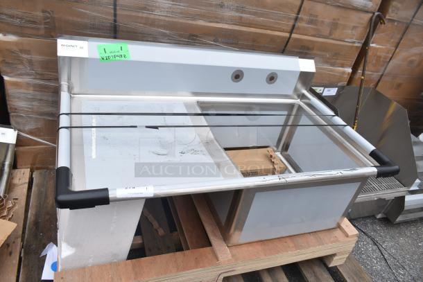 BRAND NEW SCRATCH AND DENT Regency 600S1242424L sink with left side drain board, minor scratches visible, tags intact.