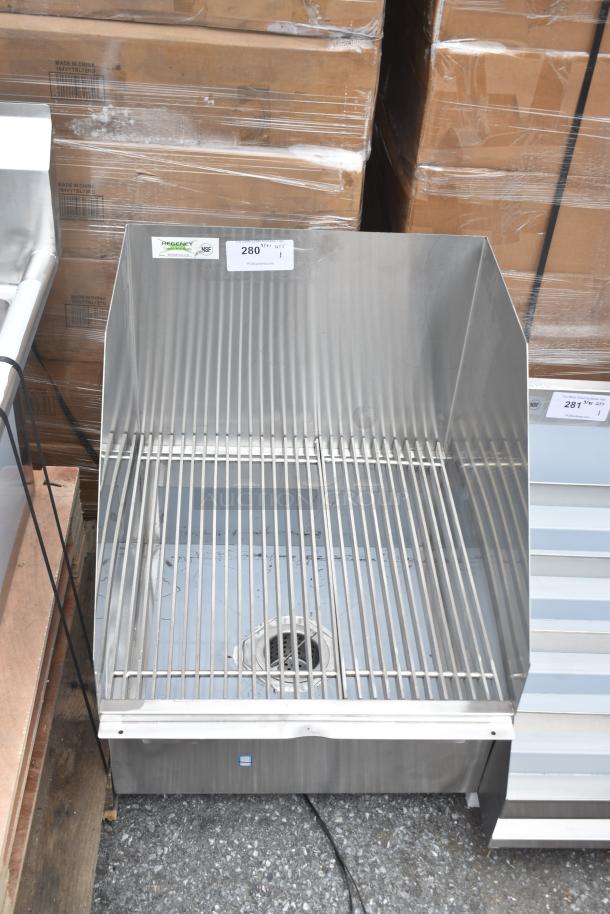 Brand new Regency 600SMFSS21LR mop sink, 16-gauge 304 stainless steel, 22"x21 3/8"x10" with side splash guards, NSF certified.