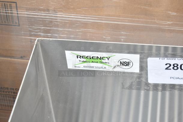BRAND NEW Regency 600SMFSS21LR Stainless Steel Mop Sink, 16-Gauge, 304, with side splash guards, minor scratches, 22"x21 3/8"x10".