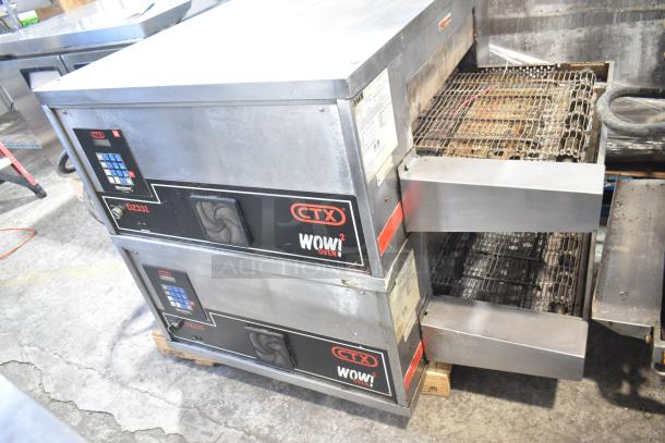 Middleby Marshall CTX DZ33I stainless steel conveyor pizza ovens, electric, commercial casters, 208V, 2021 model.