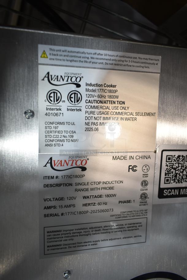 Avantco 177IC1800P countertop single burner induction range, brand new, 120V, 1800W, commercial use, ETL certified.
