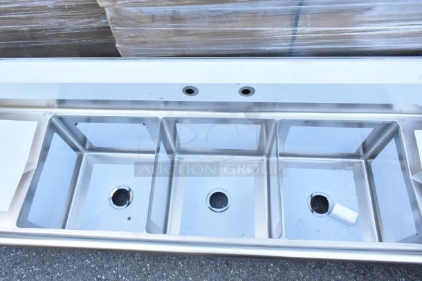 KoolMore KM-SC181814-1883 stainless steel 3-bay sink, brand new with scratches, no legs, dual drain boards.
