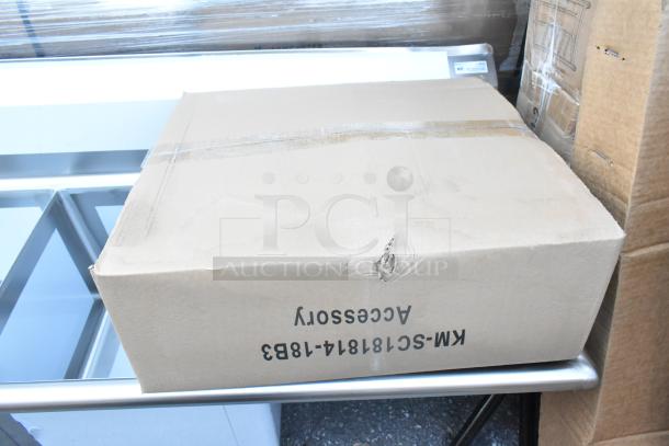 BRAND NEW SCRATCH AND DENT KoolMore KM-SC181814-1883 stainless steel 3 bay sink with dual drain boards, no legs. Box marked "Accessory."