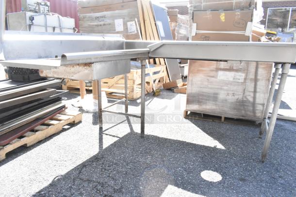 Commercial Right Side Dirty Dish Table, stainless steel, used condition, visible rust, sturdy legs, ideal for restaurant kitchens.