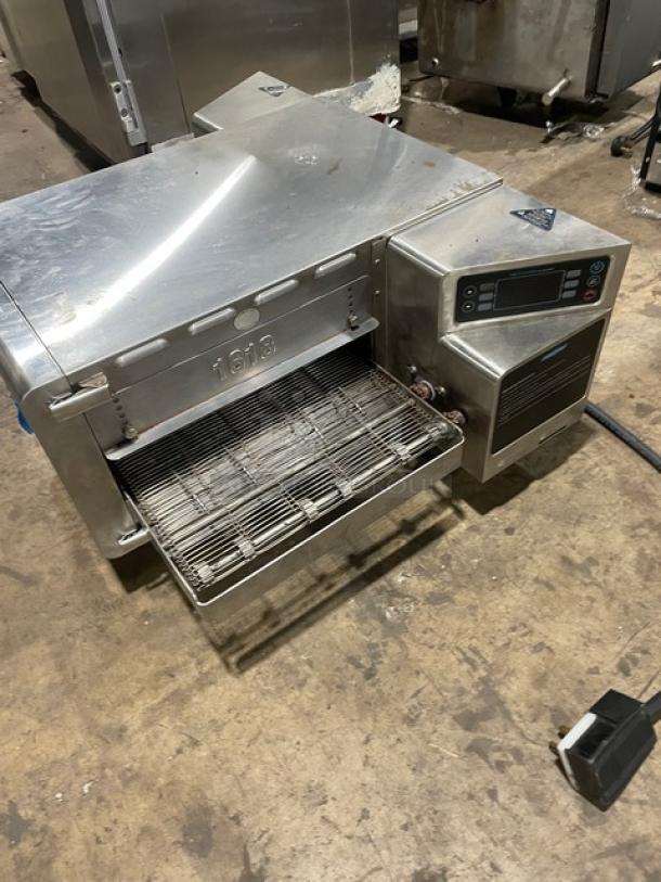 Turbo Chef HHC1618 electric pizza conveyor oven, stainless steel, 2019 model, on legs, good condition, 208-240V.